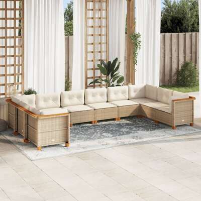Garden Lounge Set 10 Piece with Cushions Black Poly Rattan Sofa Set