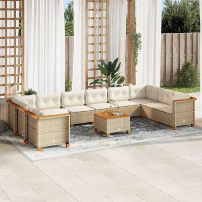Garden Sofa Set with Cushions Modular Sofa 11 Piece Beige Poly Rattan