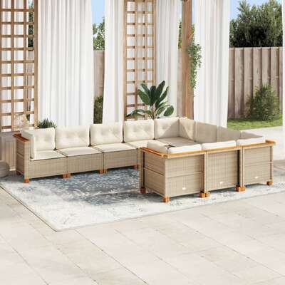 Garden Lounge Set 10 Piece with Cushions Black Poly Rattan Sofa Set