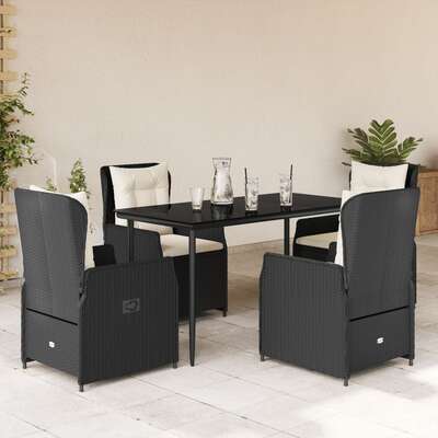 5 Piece Garden Dining Set with Cushions Black Poly Rattan - Stylish Outdoor