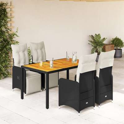 Garden Bistro Set with Cushions Dining Set 5 Piece Black Poly Rattan