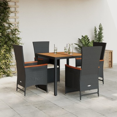 5 Piece Garden Dining Set with Cushions Poly Rattan