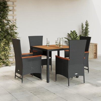 5-Piece Garden Dining Set with Cushions Black