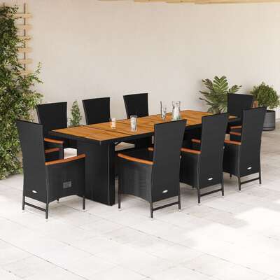 Garden Dining Set with Cushions Furniture 9 Piece Black - Poly Rattan 