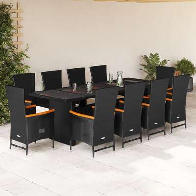 Modern Black Poly Rattan 11 Piece Garden Dining Set with Cushions