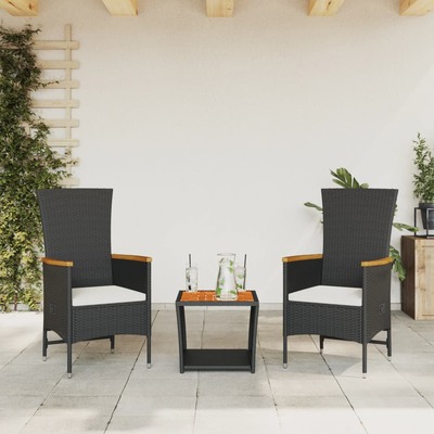 3 Pcs Garden Dining Set with Cushions Black