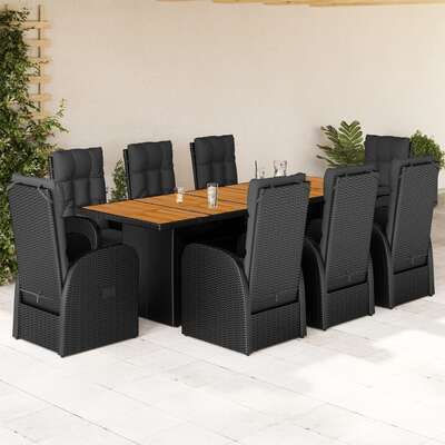 Garden Dining Set with Cushions Furniture 7 Piece Black Poly Rattan 