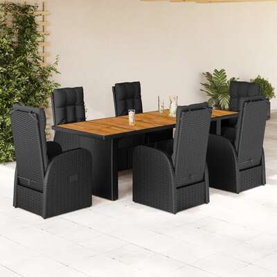 Garden Dining Set with Cushions Furniture 7 Pcs Black Poly Rattan