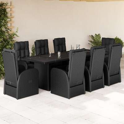 Garden Dining Set with Cushions Furniture 9 - Piece Black Poly Rattan