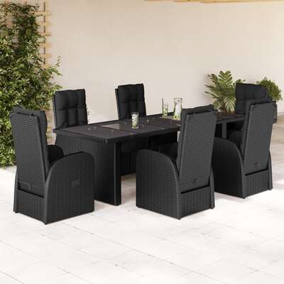 Garden Dining Set with Cushions Furniture 7 Piece Black - Poly Rattan