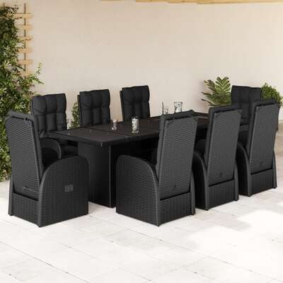 Garden Dining Set with Cushions Furniture 9-Piece Black Poly Rattan