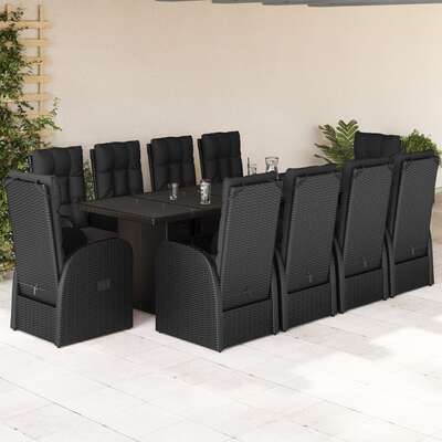 Garden Dining Set with Cushions Furniture 11 - Piece Black Poly Rattan