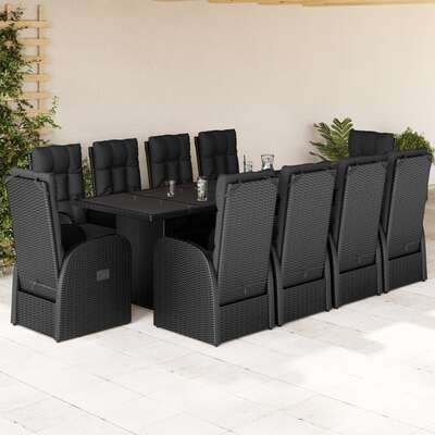 Garden Dining Set with Cushions Furniture 11-Piece Black Poly Rattan