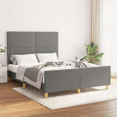Bed Frame with Headboard Double Bed Base - Dark Grey Double Size Fabric