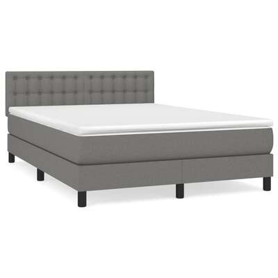 Dark Grey Fabric Box Spring Bed with Mattress  Double Size