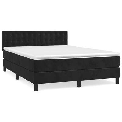 Stylish black velvet box spring bed in double size with comfortable mattress.