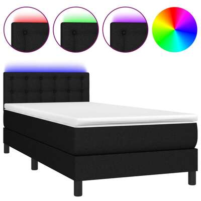Black King Single Box Spring Bed with Pocket Spring Mattress and LED