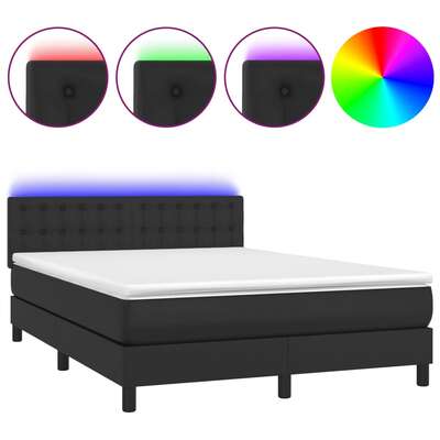 Elegant - Box Spring Bed with Mattress & LED Black Queen Size