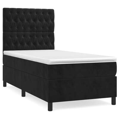 Black King Single Box Spring Bed with Velvet Pocket Spring Mattress Topper