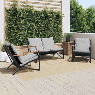 Stylish 3-Piece Black Steel Balcony Furniture Set with Comfortable Cushions