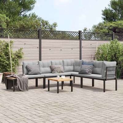 Elegant 5-Piece Garden Bench Set in Black with Cushions For Outdoor