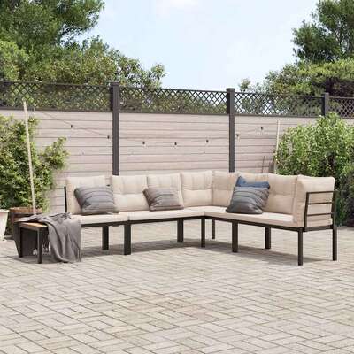 Elegant Black Garden Bench Set with Cushions  4-Piece Set For Outdoor