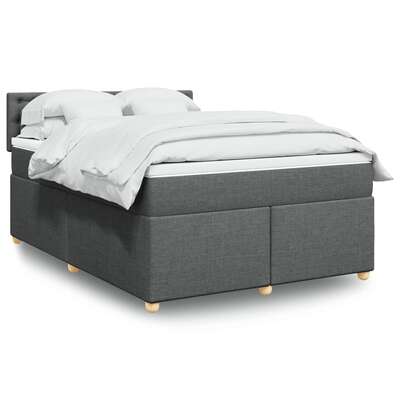 Durable Box Spring Bed with Mattress in Dark Grey Double Fabric