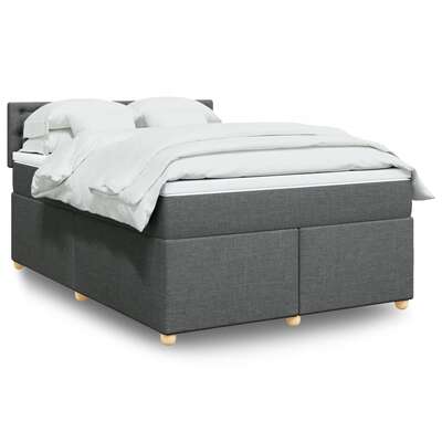 Comfort and Style Box Spring Bed with Mattress in Dark Grey Double Fabric