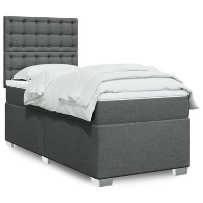  Stylish Box Spring Bed with Mattress Dark Grey King Single Fabric
