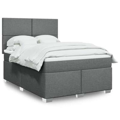 Elegant Dark Grey Queen Fabric Box Spring Bed with Mattress
