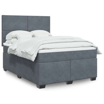 Box Spring Bed with Mattress Bedstead Double Bed Dark Grey Queen Velvet