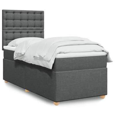 Elegant Box Spring Bed with Mattress Dark Grey King Single Fabric