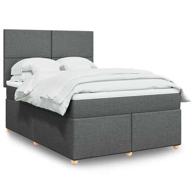 Modern Box Spring Bed with Mattress Bedstead Double Bed Dark Grey Queen Fabric