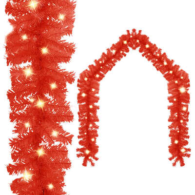 Christmas Garland with LED Lights Red