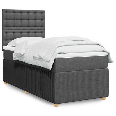 Box Spring Bed with Mattress Dark Grey King Single Fabric - Stylish