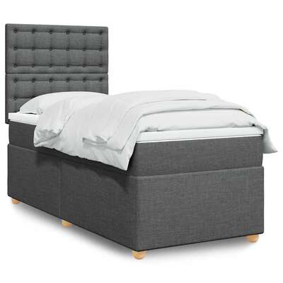 Box Spring Bed with Mattress Dark Grey King Single Fabric - Elegant