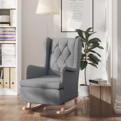 Armchair with Solid Rubber Wood Rocking Legs Dark Grey Fabric Rocker