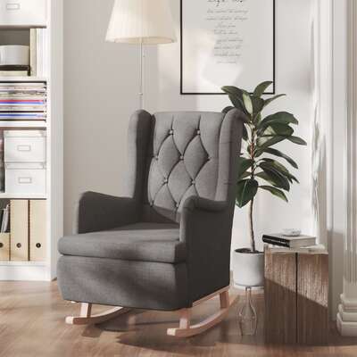 Armchair with Solid Rubber Wood Rocking Legs Dark Grey Fabric Rocker 