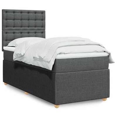 Box Spring Bed with Mattress Dark Grey King Single Fabric - Modern