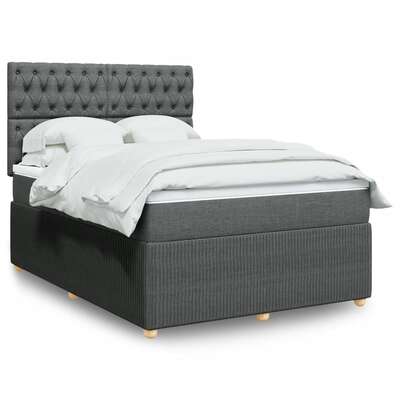 Elegant Dark Grey Fabric Box Spring Bed and Mattress Set  Queen Size