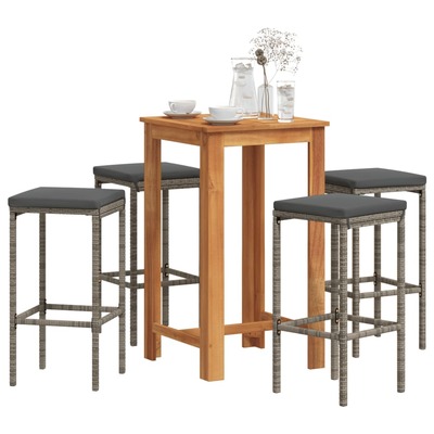 5 Pcs Garden Bar Set Grey Solid Wood Acacia