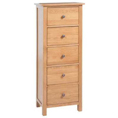 Tall Chest 5 Drawer Solid Oak Wood Storage Cabinet Organizer