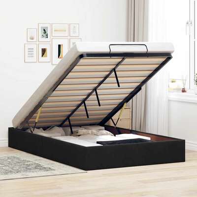 Ottoman Storage Bed Frame No Mattress Bed Base Black King Single Velvet 