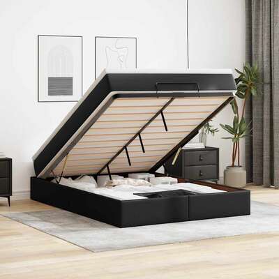 Ottoman Bed with Mattress Home Bed Base Bed Frame Black Double Velvet