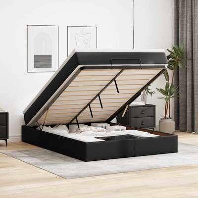 Ottoman Bed with Mattress Bed Basees & LEDs Black Queen - Stylish