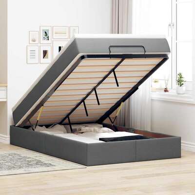 Ottoman Bed with Mattress Home Bed Base Dark Grey Super Single Fabric