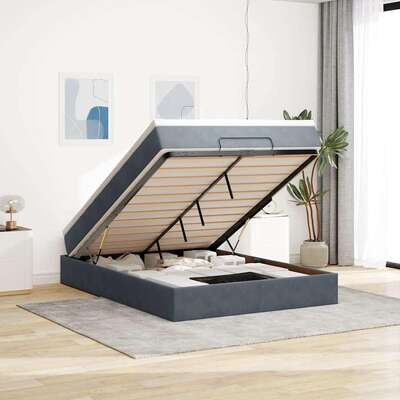 Ottoman Bed with Mattress Bed Base Bed Frame Dark Grey Double Velvet