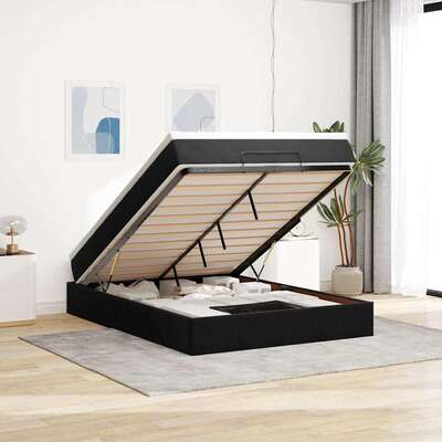 Ottoman Bed with Mattress Home Bed Base Bed Frame Black Double Velvet