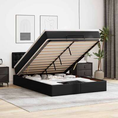 Ottoman Bed with Mattress Bed Basees & LEDs Black Queen - Stylish and Durable