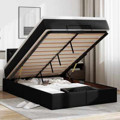 Ottoman Bed with Mattress Bed Base Bed Frame Black King Single Fabric